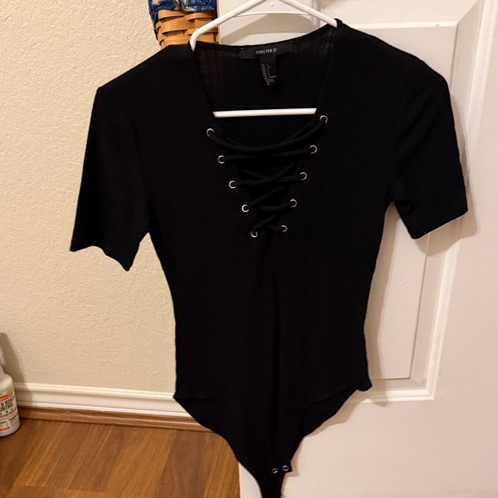 Forever 21 Black Lace-Up Women's Bodysuit